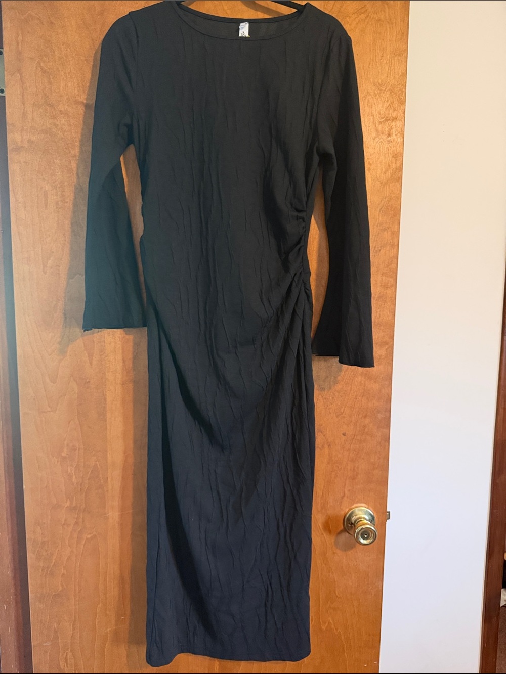 AISWI Maternity Dress Ribbed Knit Long Sleeve Bodycon Pregnancy - Black - M - Picture 2 of 5